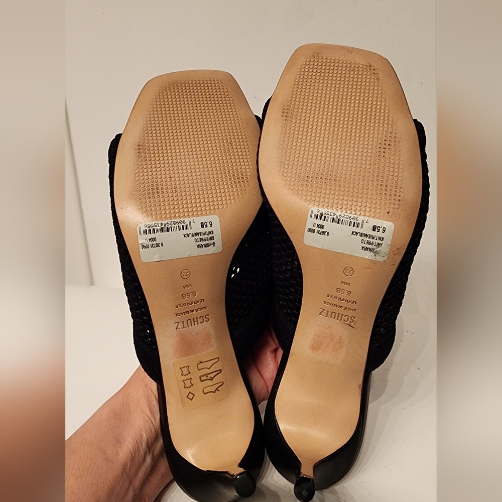 SCHUTZ Sinara Knit Mule Heeled Sandal In Black Size 6.5 - Picture 12 of 15